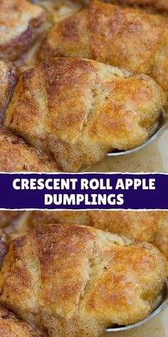 two images show how to make crescent roll apple dumplings