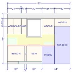 a drawing of a kitchen with measurements for the wall and cabinet space in front of it