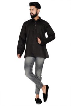 This traditional Famous cotton flex is a soft fabric Kurta will surely add charm to you.  This Black Color outfit is perfect for you,you can wear regular on jeans like Shirt It will surely be an eye-catching dress. This dress is suitable for You,  you can choose right size by select size menu.  FABRIC - 100%cotton  SALES PACKAGE - 1 Short Kurta  PATTERN - Plain  Delivery time ranges between 11 - 21 working days. For Express Shipping (5-7 Working days) We may have to charge you extra.  Please contact us if you want to avail this service. Thank you so much to visit my shop.  * You May Conversation With Me if You want Fast Shipping and any doubt.  Rajesh Bansal  owner of Rajasthani Dresses Casual Black Festive Kurta, Traditional Black Cotton Top, Black Cotton Long Sleeve Kurta, Traditional Solid Cotton Kurta, Short Kurta Pattern, Kurta Black, Kurta Pattern, Rajasthani Dress, Kurta Patterns