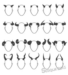 an image of different types of horns and nose shapes on a white background stock illustration