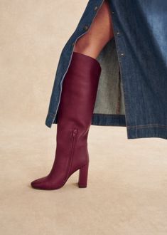 Amandine Boots - Smooth Burgundy - Sézane Elegant Burgundy Leather Boots, Chic Red Suede Heeled Boots, Bordeaux Boots, Trendy Ankle-high Burgundy Boots, Shoes For, Burgundy Ankle-high Medium Width Boots, Burgundy Boots, Closet Inspiration