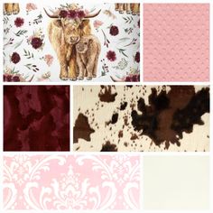 several different patterns and colors are shown in this collage, including pinks, browns, and creams