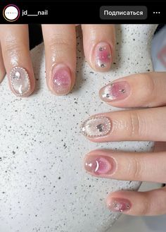 #koreannailart #nails #nailart #naildesign Korean Nail Art, Shiny Nails, Gel Manicure, Rhinestone Nails, Nails Nailart, How To Do Nails, Fake Nails, Short Nails, Stylish Nails