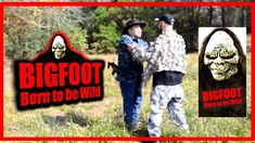 two men standing next to each other in front of trees with the words bigfoot born to be wild