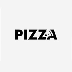 the word pizza is written in black and white