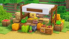 an image of a small garden in the minecraft style with lots of plants and vegetables