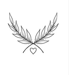 a black and white drawing of leaves with a heart