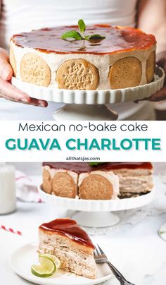 mexican no - bake cake with guava charlotte on the top and in the middle