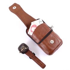 Men Leather Waist Bag Large Capacity Belt Bag Brown Shoulder Bags Crossbody Bags Multi-layer Buckle Portable Brown Leather Belt Bag, Portable Brown Pouch Belt Bag, Brown Travel Belt Bag, Brown Portable Belt Bag For Daily Use, Rectangular Belt Bag With Pockets For Business, Brown Chest Bag With Pockets For Everyday Carry, Rectangular Brown Belt Bag, Brown Rectangular Belt Bag, Business Brown Belt Bag With Mobile Phone Holder