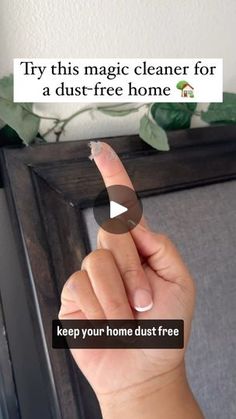 a person is pointing to the screen with their thumb up and texting try this magic cleaner for a dust - free home