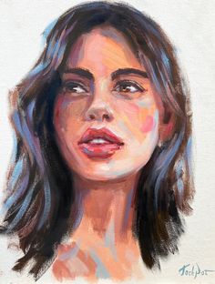 a painting of a woman's face in pastel