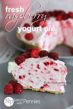 fresh raspberry yogurt pie on a plate