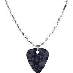 a black stone guitar pick on a chain