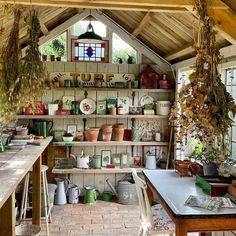 a room filled with lots of pots and plants