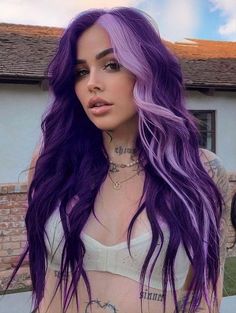 Split Dyed Hair, Vivid Hair Color, Bangs Wig, Cute Hair Colors, Creative Hair Color, Purple Collar, Bright Hair