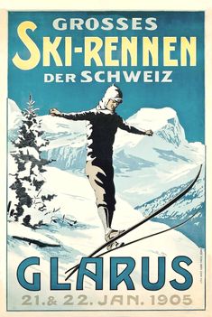 Glarus Vintage Ski Poster Retro Skiing, Saint Florian, Resort Poster, Swiss Ski, Retro Mountain, Wine Poster