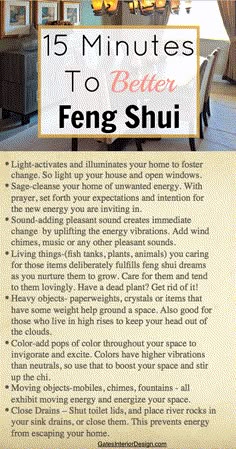 an advertisement with the words 15 minutes to better feng shu