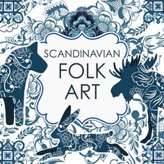 scandinavian folk art is featured in the front cover of this book, which features two deers and flowers