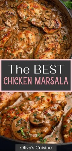 the best chicken marsala recipe with mushrooms and parmesan cheese in a skillet