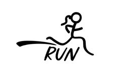 the word run written in black and white with a running man on top of it