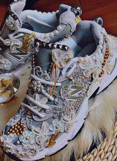 Bedazzled Sneakers, Yarn Shoes, Weird Shoes, Fancy Sneakers, Bride Sneakers, Embellished Sneakers, Bridal Sneakers, Bridal Shoe