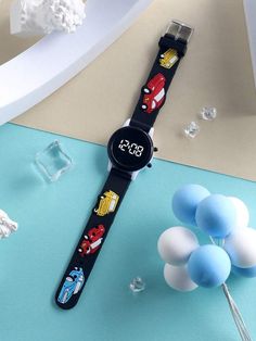 Strap Color:Black \nStyle:Cute \nDetails:Cartoon \nCase Material:Plastic \nStrap Material:PVC \nWatch Shape:Round \nDisplay Type:Digital \nWater Resistance:30m \nMovement:Electronic \nFeatures:Date \nApplicable Brand:No Brand \nPower Supply:Battery Powered(Button/Coin Cell Battery) \nType:Sports Watches \nGender:Girls \nGender:Boys \nApplicable Age:3-14Y \n Led Bracelet, Car Pattern, Kids Watches, Cute Cars, Sport Watches, Age 3, Bracelet Watch, Everyday Wear, Pattern