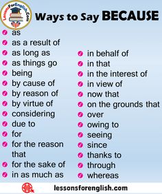 a poster with the words, ways to say because they are in english