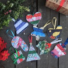 christmas ornaments are laid out on the ground