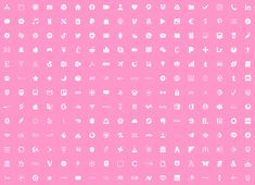 a large set of white and pink icons on a light pink background, all in different styles