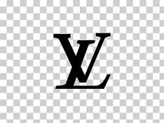 the louis vuitton logo is shown on a transparent background, with black and white letters