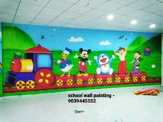 children's playroom with mickey mouse mural