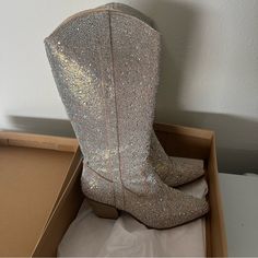 Perfect Condition! Worn Once To Taylor Swift Concert Size 9 Formal Sparkling Round Toe Boots, Sparkling Round Toe Boots For Fall, Glamorous Boots With Round Toe For Party Season, Glamorous Round Toe Boots For Party Season, Glamorous Round Toe Boots For Parties, Glamorous Party Season Boots With Round Toe, Spring Boots With Glitter Accents And Round Toe, Sparkling Round Toe Boots For Night Out, Embellished Almond Toe Party Boots