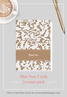 the mini note cards 5 - count pack is shown next to a cup of coffee