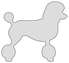 the silhouette of a poodle dog is shown in grey on a white background,