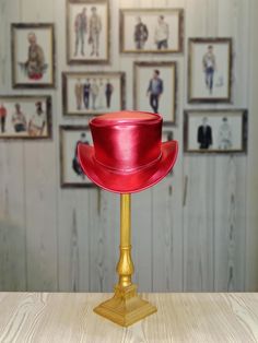 Shop this Red Metallic Leather Top Hat Men & Womens - Classic Marlow Style Unbanded - Handmade Leather Hats in 7 Colors! Introducing our exquisite Red Metallic Leather Top Hat Men & Women, a timeless statement piece crafted with meticulous attention to detail. This stunning party hat, inspired by the Classic Marlow Style, is handmade to perfection, ensuring unmatched quality and durability. Our Unisex Hat design caters to both men and women, making it a versatile Fashion Accessory for any occasi Adjustable High Crown Mini Hat In Red, Classic Red Top Hat With Flat Brim, Red Adjustable Hat With Round Crown, Luxury Red Top Hat With Flat Brim, Vintage Red Adjustable Top Hat, Red Vintage Adjustable Top Hat, Luxury Red Brimmed Top Hat, Elegant Red Hat, One Size, Leather Top Hat