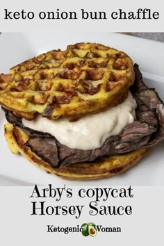 an advertisement for the arty's copycat horsey sauce on a waffle sandwich