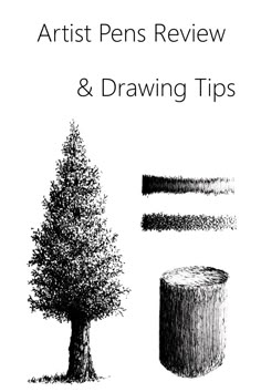 an image of a tree with the words artist pens review and drawing tips