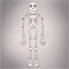 a drawing of a skeleton with hands and legs