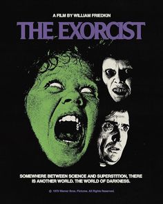 the exorcrist movie poster with two faces and one mouth open in front of them