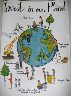 a poster with people around the world on it that says, invest in our planet