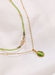 Layered Necklace Set Green Cat's Eye Quartz Pendant Gold - Etsy Trendy Green Charm Necklace For Gift, Trendy Green Charm Necklace Perfect For Gifts, Green Beaded Necklace For May Birthstone, Delicate Green Necklace With May Birthstone, Delicate Green May Birthstone Necklace, Green Beaded Chain Pendant Necklace, Green Beaded Pendant Necklace For Gift, Green Jade Beaded Chain Necklace, Green Pendant Necklace With Beaded Chain