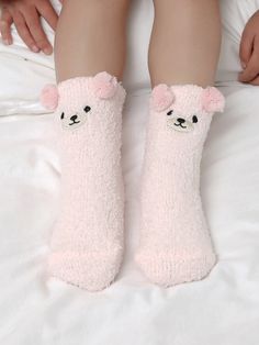 1 Pair Cute Animal Series Socks For Kids Aged 3-16 (Corgi, Panda, Rabbit, Bear, Dinosaur), Embroidered Warm Coral Fleece House Socks, Perfect For Autumn/Winter Pink    Fabric Animal,Cartoon  Medium Stretch  Baby & Kids' Socks & Tights, size features are:Bust: ,Length: ,Sleeve Length: Vogue Kids, Kawaii Socks, House Socks, Pink Socks, Rose Bonbon, Catering Food, White Socks, Pink Collar, Fabric Animals