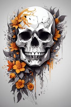 a skull with flowers on it's head