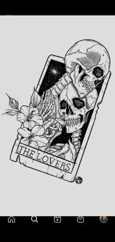 a skeleton holding a flower with the words the lovers on it