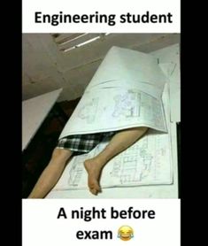 a man laying on top of a white paper with the words engineering student above it