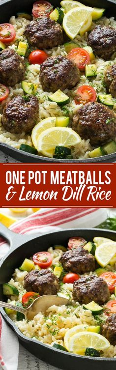 one pot meatballs and lemon dill rice is an easy dinner that's ready in less than 30 minutes