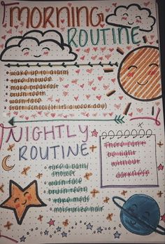 a poster with writing on it that says morning routine