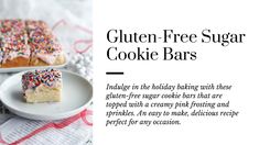 an advertisement for gluten - free sugar cookie bars with sprinkles