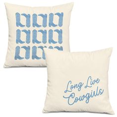 two pillows that say long live cougies and one with the words long live cougies on it