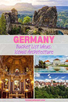 Collage of images showing famous architecture in Germany Aachen Cathedral, Museum Island, German Architecture, Famous Architecture, German Heritage